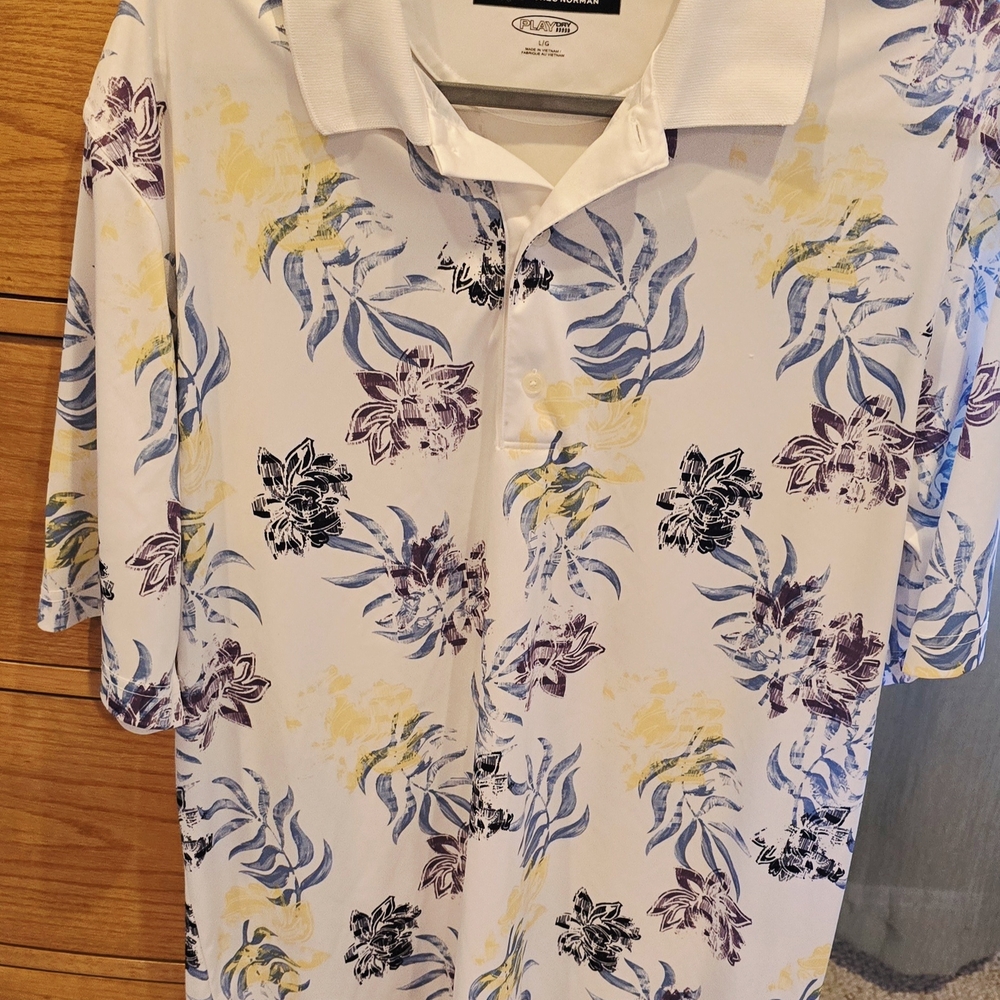 Greg Norman Men's Golf Shirt, Collared,sz L Floral Print,Great Condition